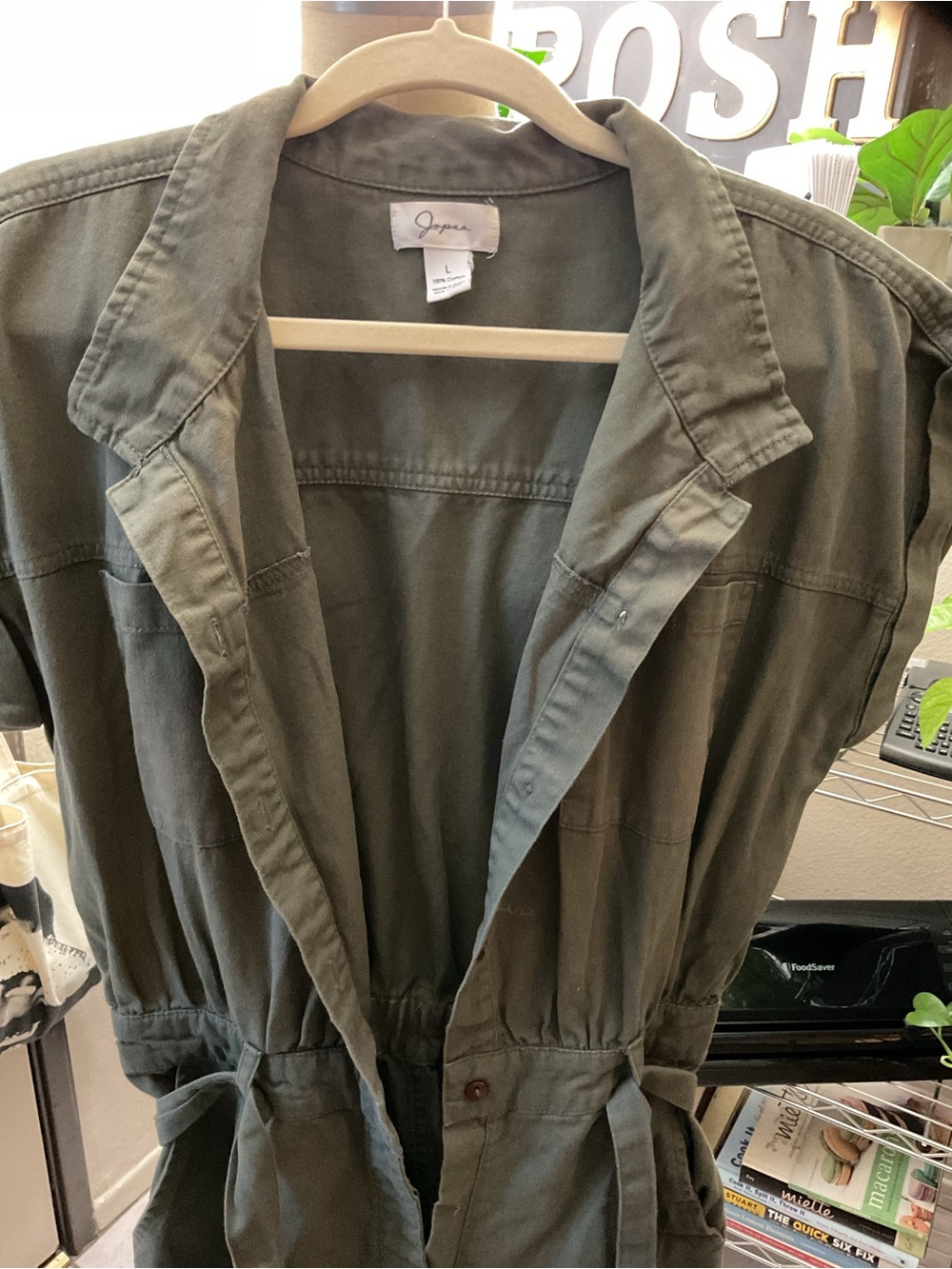 Utility Jumpsuit with Tie Waist - Olive Green - Picture 4 of 6